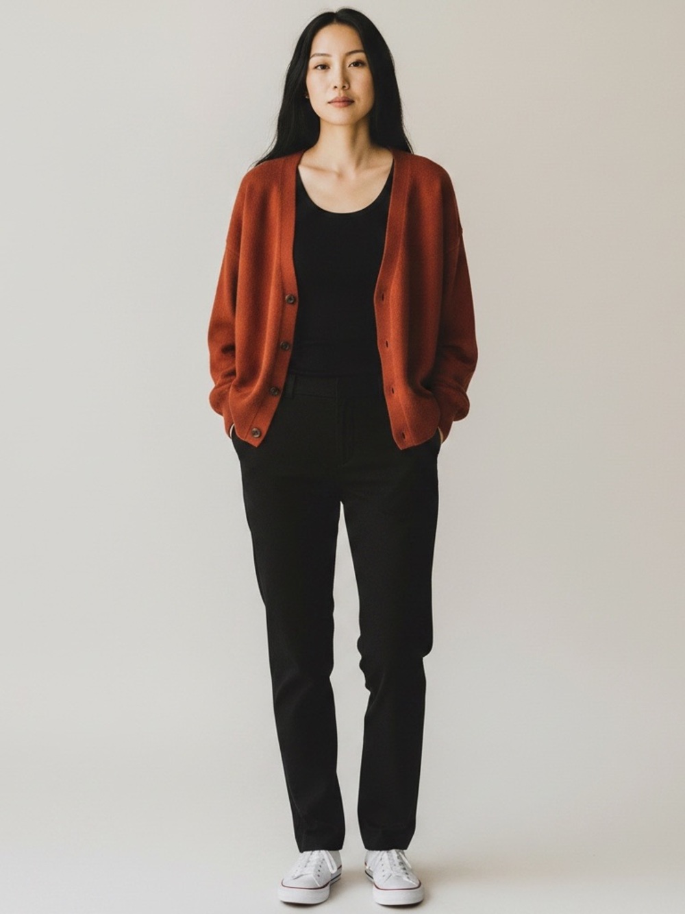 SUNDANCE Rust Button-Up Cardigan - Casual Open Front 100% cashmere medium